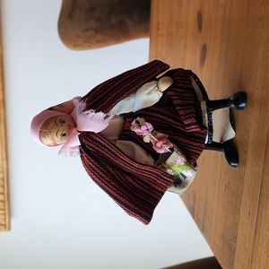Vintage New Wooden Gromada Peasant Doll from Poland Handmade Cape Dress Bag 8.25